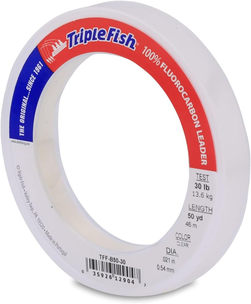 Triple Fish 100% Fluorocarbon Fishing Leader - Clear Invisible Strong and Heavy Duty Highly Abrasion Resistant, Fast Sinking Freshwater & Saltwater - Image 1